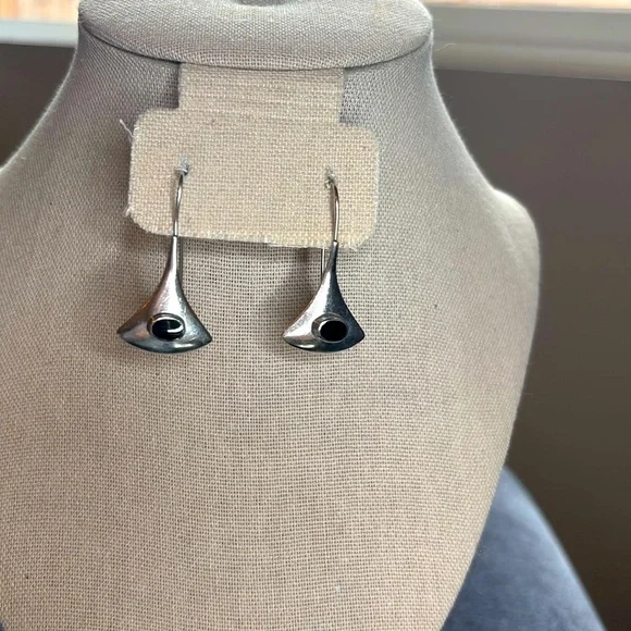 925 Vintage Sterling Silver Black Onyx  Earrings - Picture 5 of 9